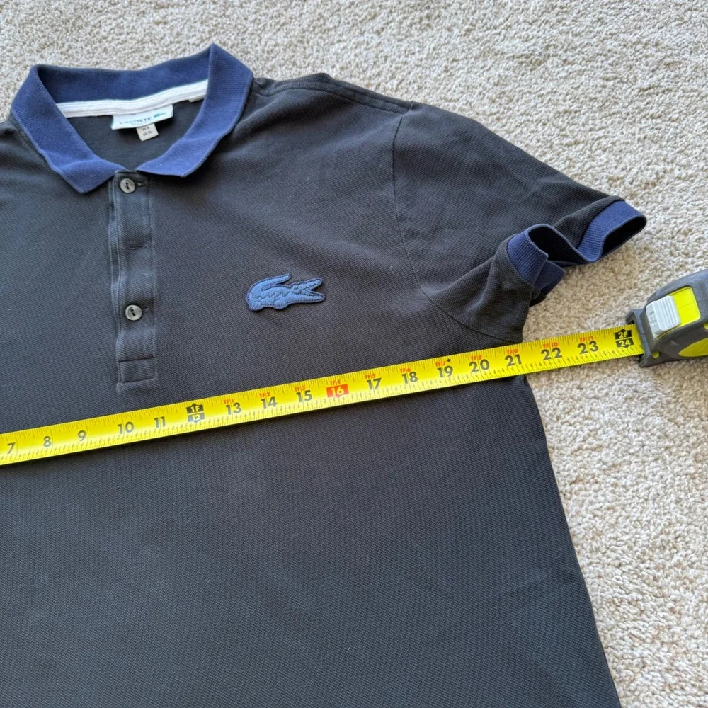 Lacoste Polo Shirt Men XL Black Blue Regular Fit Contrast Collar Big Croc Logo